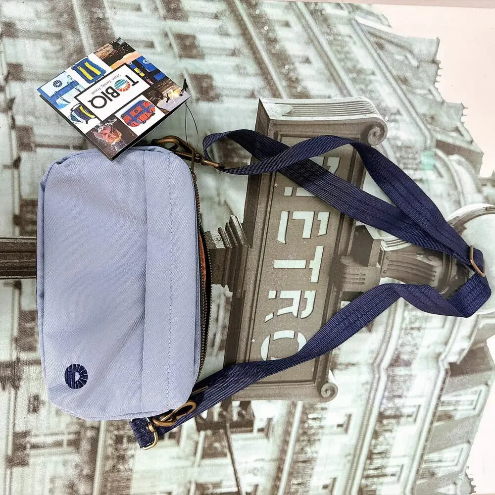 TOBIQ Light Blue RPET Crossbody Camera Bag Adjustable Navy Strap NWT